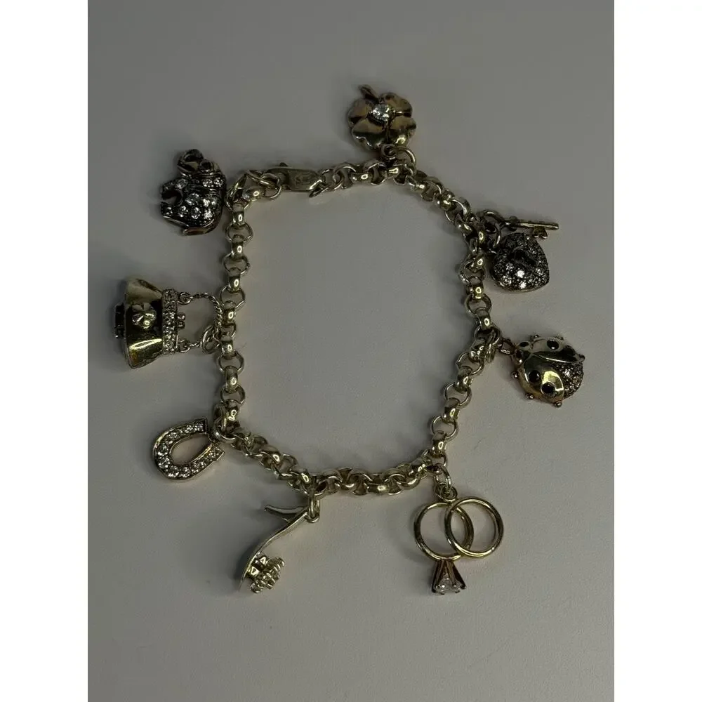 925 Sterling Silver Lovely Charms Sapphire CZ Bracelet Length 7